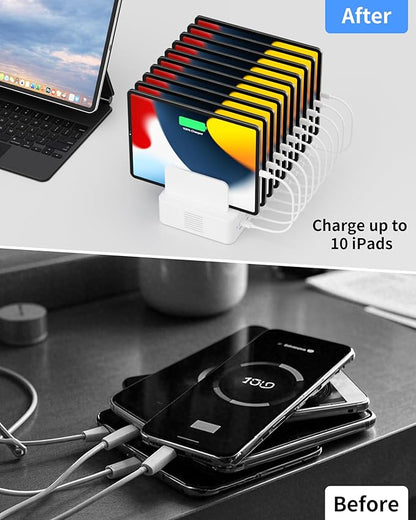 100W Charging Station for Multiple Devices, 10-Port USB Fast Charging Station