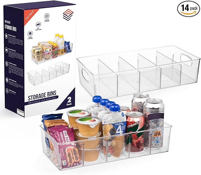 ClearSpace Plastic Pantry Organization and Storage Bins with Removable Dividers – Perfect Kitchen Organization or Kitchen Storage – Refrigerator Organizer Bins, Cabinet Organizers (2 Pack XL)