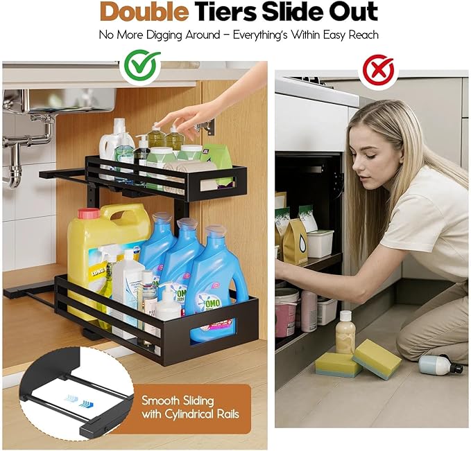 2-Pack Under Sink Organizer and Storage, 2-Tier L Shape Pull Out Cabinet