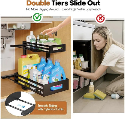 2-Pack Under Sink Organizer and Storage, 2-Tier L Shape Pull Out Cabinet