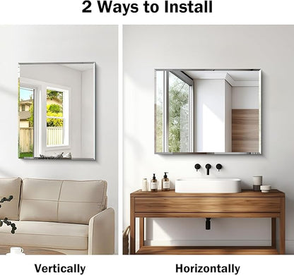 CILIBER Beveled Mirror, 24x30 Frameless Beveled Bathroom Mirrors