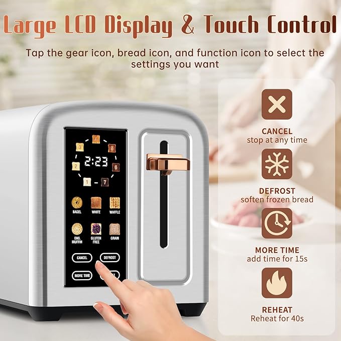 SEEDEEM Toaster 2 Slice with Touch Screen, Faster Heating Speed, 7 Shade Setting