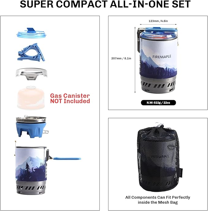 Fire Maple Polaris Pressure Regulator Cooking System | Portable Camping Backpacking Gas Stove with Piezo Ignition POT Support & Stand | Compact Gas Stove Burner for Hiking Bushcraft Trekking (Blue)