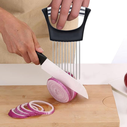 3 Pieces Onion Holder for Slicing, Stainless Steel Onion Cutter for Slicing, Potato Lemon Slicer Tomato Slicers Kitchen Comb for Onions, Tomatoes, Avocados, Eggs, Lemon, Potatos (Black)