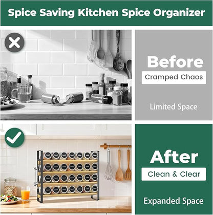 EsLuker.ly Spice Seasoning Rack Organizer Kitchen Countertop, 4 Tier Bamboo