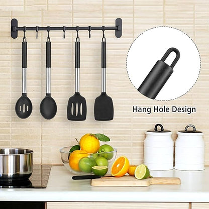 Pack of 4 Large Silicone Cooking Spatulas and Spoons, Slotted and Solid