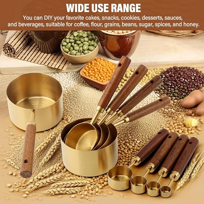 8Pcs Gold Measuring Cups and Spoons Set