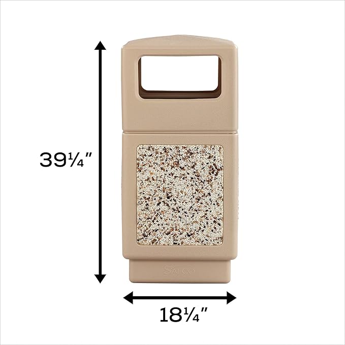Safco Canmeleon Trash Can, 38 Gallons, Indoor and Outdoor Use, Durable & Weather-Resistant Commercial Garbage Can with Stone Panels, Tan