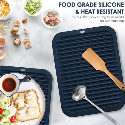 Silicone Mats for Kitchen Counter, 9x12'' Trivets for Hot Pots and Pans, Navy Blue Silicone Trivets for Hot Dishes, Protect Table Quartz Countertops