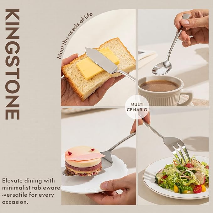 KINGSTONE 12 Piece Serving Utensils Set, 18/10 Stainless Steel Serving Utensils, Slotted Spoon, Fork, Tong, Soup Ladle, Cake Server, Butter Knife and Sugar Spoon for Buffet, Parties, Kitchen