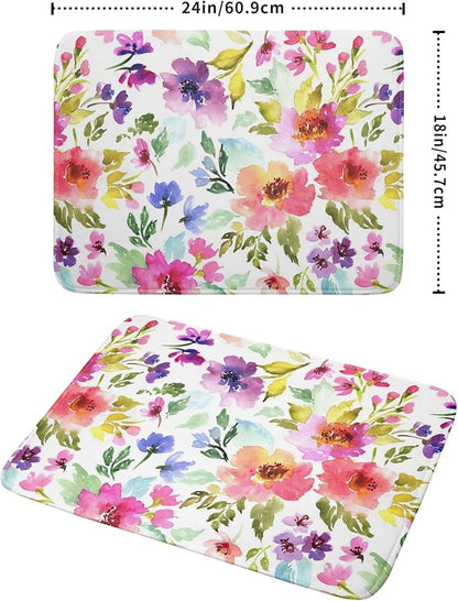 Spring Floral Dish Drying Mat for Kitchen Counter Flower Microfiber Absorbent