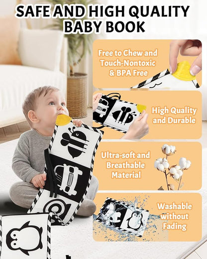 High Contrast Baby Toys, Black and White Newborn Toys for Brain Development, Soft Baby Books, Infant Sensory 0-6-12 Months, Tummy Time Toy, Visual Stimulation Montessori Gift