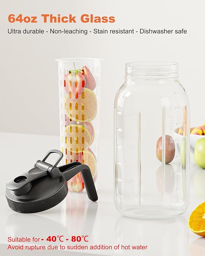 64oz Glass Mason Jar Pitcher – Airtight & Leakproof Glass Pitcher