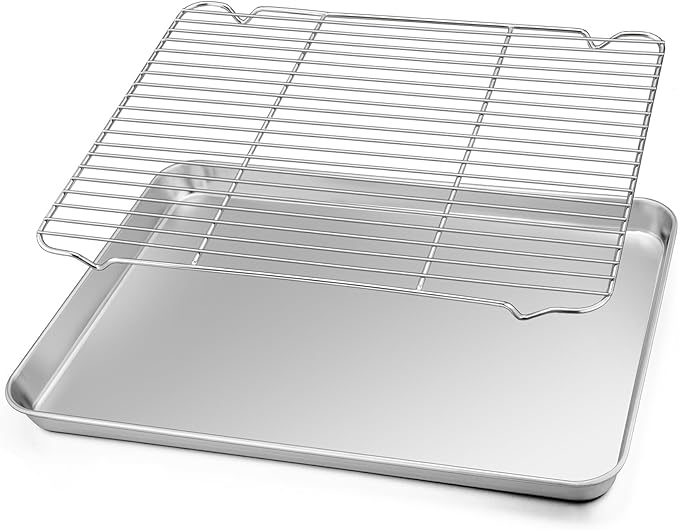 TeamFar Baking Sheet with Rack Set, Stainless Steel Baking Pan Cookie Sheet