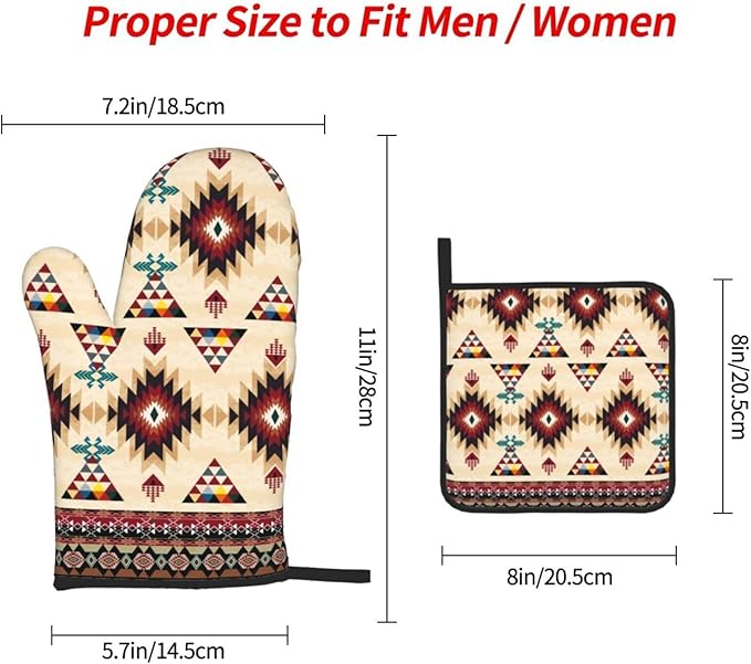 Southwestern Aztec Oven Mitts and Pot Holders Set of 3, Heat Resistant Non-Slip