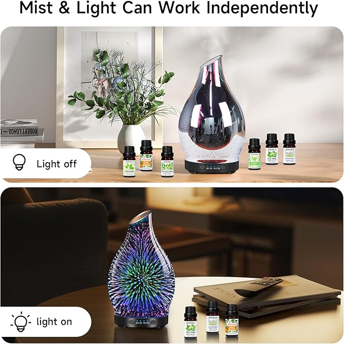 Essential Oil Diffuser & Essential Oils Set, Glass Aromatherapy Diffuser