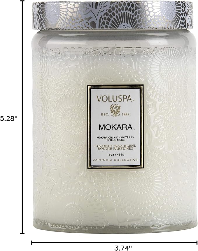 Voluspa Mokara, Large Candle Jar, 18 oz, 100 Hour Burn Time, Coconut Wax for Clean Burning, Handcrafted in the USA