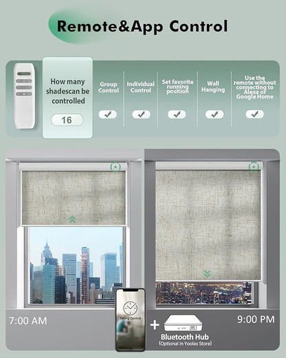 Yoolax Motorized Blinds with Remote, Light Filtering Remote Shades