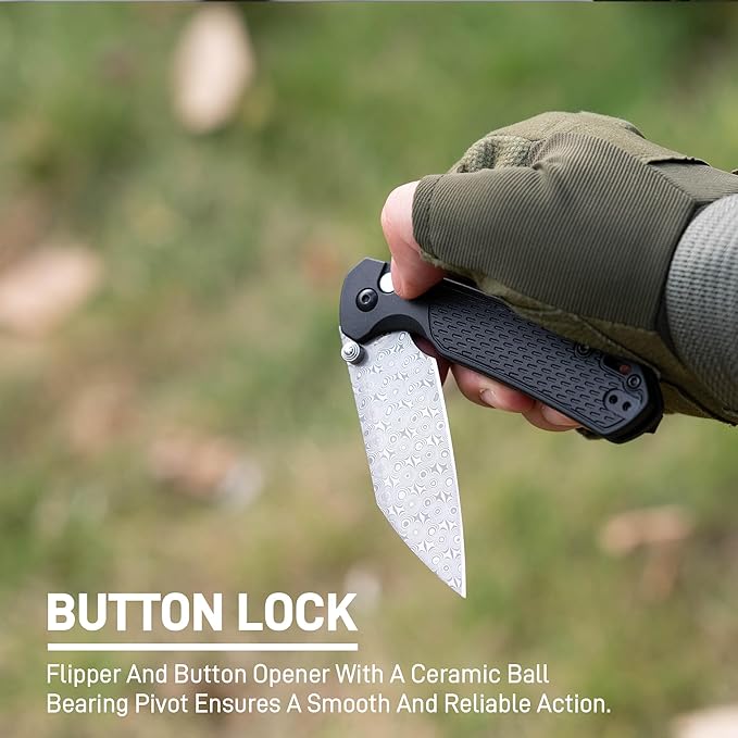 CJRB Pyrite-Light Pocket Knife, 3.34'' Damascus Steel Blade Folding Knife with Pocket Clip, Pocket Knife for Men Women Sharp Camping Hiking EDC Knives J1945D
