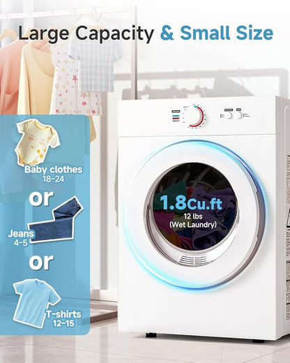 1.8 Cu.Ft Compact Dryer - 1020W Portable Clothes Dryer