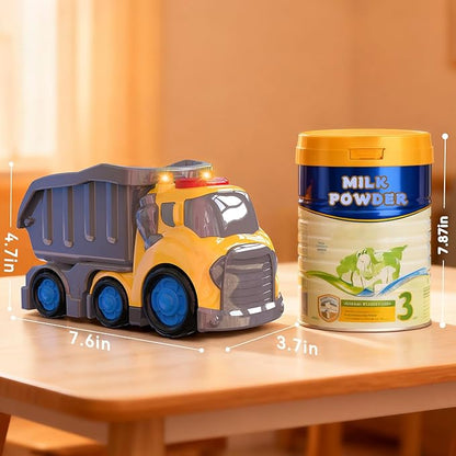 P&C 7.6" Toddler Construction Dump Truck Toys for Ages 2-4, Beach Sand Outdoor Toys Dump Truck Set with Sounds and Lights for Kids 18M+, 2, 3, 4, Ideal Birthday Christmas Gifts for Boys Girls