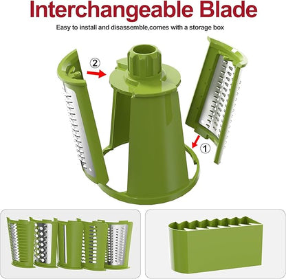 Ourokhome Rotary Cheese Grater Cheese Shredder, Mandoline Vegetable Slicer with 5 Interchangeable Blades and Strong Suction Base for Fruit, Vegetables, Nuts Grey