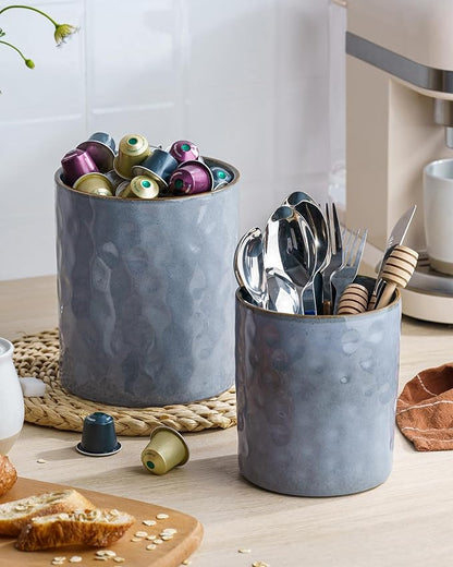 famiware Ocean Utensil Holder, 7.2"+5.8" Ceramic Kitchen Utensil Holder