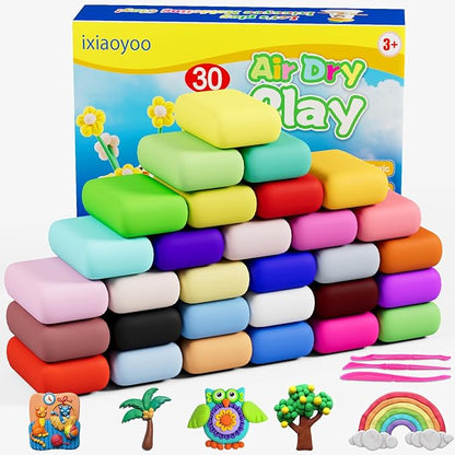 Air Dry Clay, Modelling Clay for Kids, 30 Colors DIY Molding Magic Clay for with Tools, Soft & Non-Sticky, Toys Gifts for Age 3 4 5 6 7 8+ Years Old Boys Girls Kids