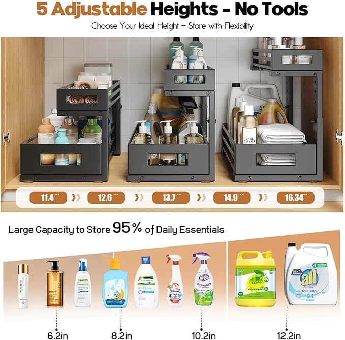 2-Pack Under Sink Organizer and Storage, 2-Tier L Shape Pull Out Cabinet
