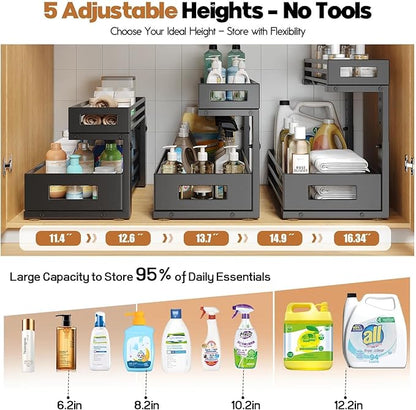 2-Pack Under Sink Organizer and Storage, 2-Tier L Shape Pull Out Cabinet