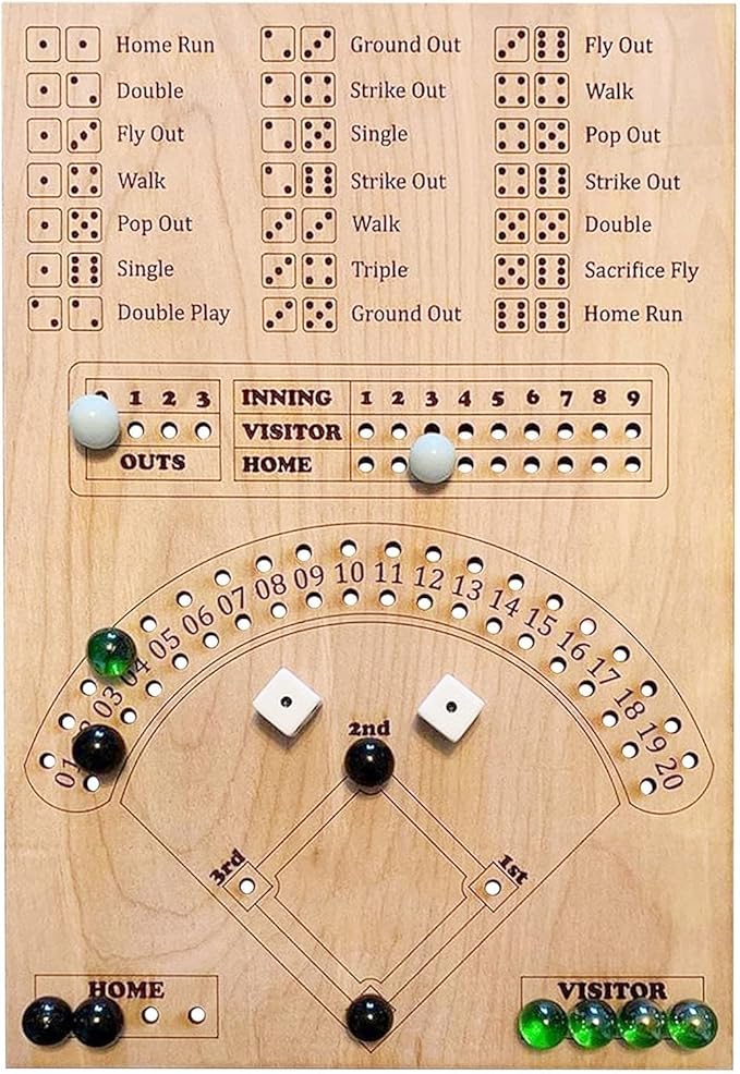 Baseball Dice Board Game for Kids Adults Gift Wooden Fun Baseball Board Game with dice for Game Nights, Parties,Holiday Gatherings