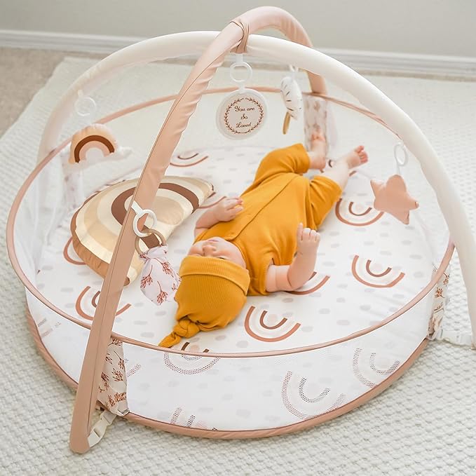 Crisschirs 6-in-1 XL Large Baby Gym & Ball Pit, Play Mat & Play Gym, Combination Baby Activity Gym with Milestone Cards for Sensory Exploration and Motor Skill Development, Balls are not Included