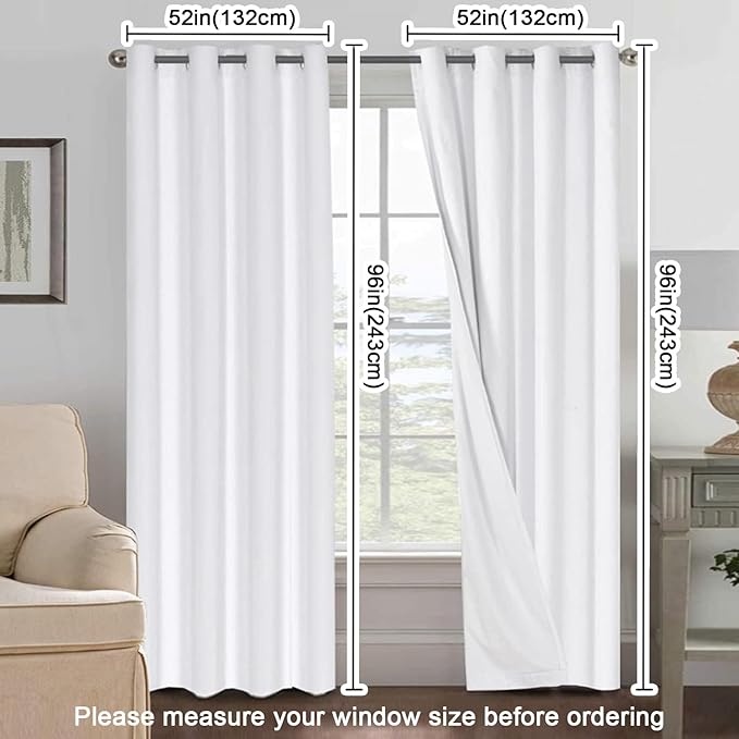 H.VERSAILTEX Pure White Curtains 96 inches Long, 100% Blackout Curtains
