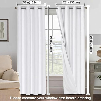 H.VERSAILTEX Pure White Curtains 96 inches Long, 100% Blackout Curtains