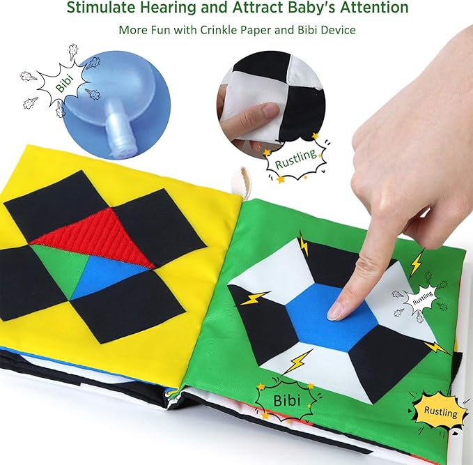 beiens High Contrast Black and White Baby Book - Touch and Feel Crinkle Sensory Toy - Visual Stimulation Interactive Montessori Toys for 0-12 Months Infant Newborn - Baby Gift for Boys Girls