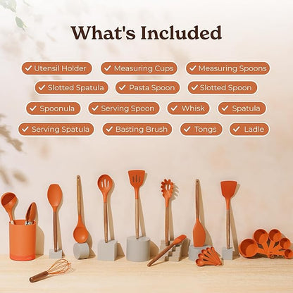 Silicone Kitchen Utensils Set & Holder: Cooking Utensils Set