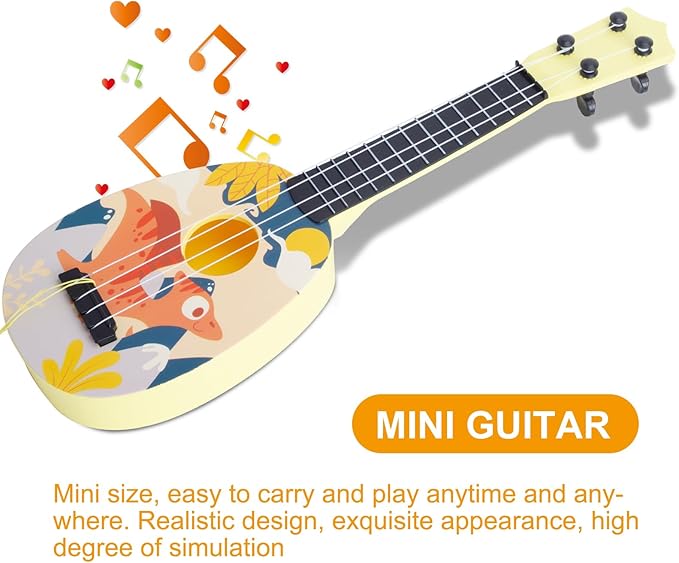 YOLOPLUS+ Kids Toy Ukulele, Kids Guitar Musical Toy,17 Inch 4 Steel Strings, with Pick, Play Early Educational Learning Musical Instrument Gift for Preschool Children (Yellow)