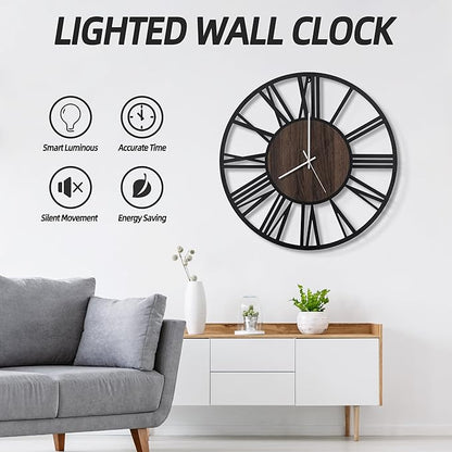 LEIKE Large Wall Clocks with Night Light Battery Operated, Silent Non Ticking
