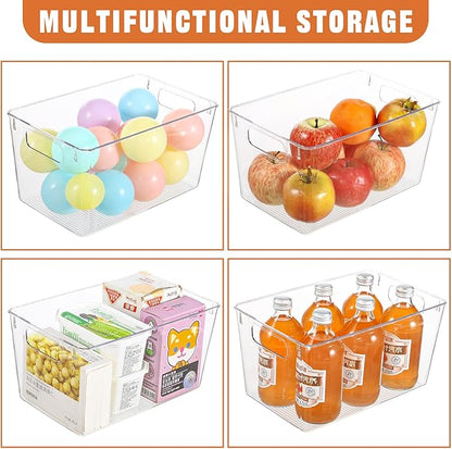 6 Pack Large Clear Plastic Storage Bins,Plastic Containers with Handle for Pantry Organizer and Storage,Perfect for Kitchen,Fridge,Cabinet, Closet,Bathroom Under Sink Storage