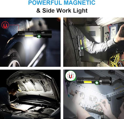 UV Flashlight Black Light, USB Rechargeable Flashlight with Magnetic Base - High Light, Side Light, 7 Modes, Zoomable, Waterproof ??LED Torch for Mechanics Pet Urine Stains Detection (1)