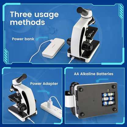 Microscope for Adults Kids 40X-2000X Compound Monocular Microscope for Students School Laboratory Home Education with Slides Set Phone Adapter