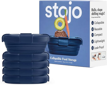STOJO Collapsible Sandwich Box – 24oz, Reusable Food Storage Container, Silicone Bowl for Hot/Cold Food – Meal Prep, Lunch, Camping, Hiking – Dishwasher Safe (Set of 5, Denim)