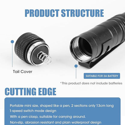5.1" Mini Pocket Flashlight, Small LED Pen Light with Clip, 500 Lumen Torch White Light Powered by AAA Battery, Portable Versatile for Inspection Medical Repair Camping Outdoor Emergency