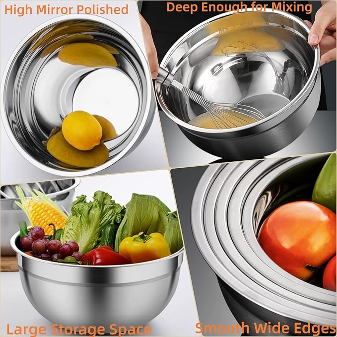 MIKULA Mixing Bowls Set, Large Nesting Bowls 7/6/4.5/3.5/2.5QT, Measuring Cups