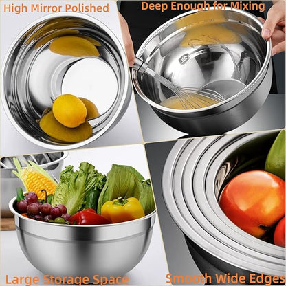 MIKULA Mixing Bowls Set, Large Nesting Bowls 7/6/4.5/3.5/2.5QT, Measuring Cups