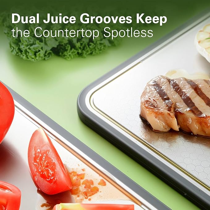 Stainless Steel Cutting Board 16''×11'', Double Sided 304 Steel Cutting Board