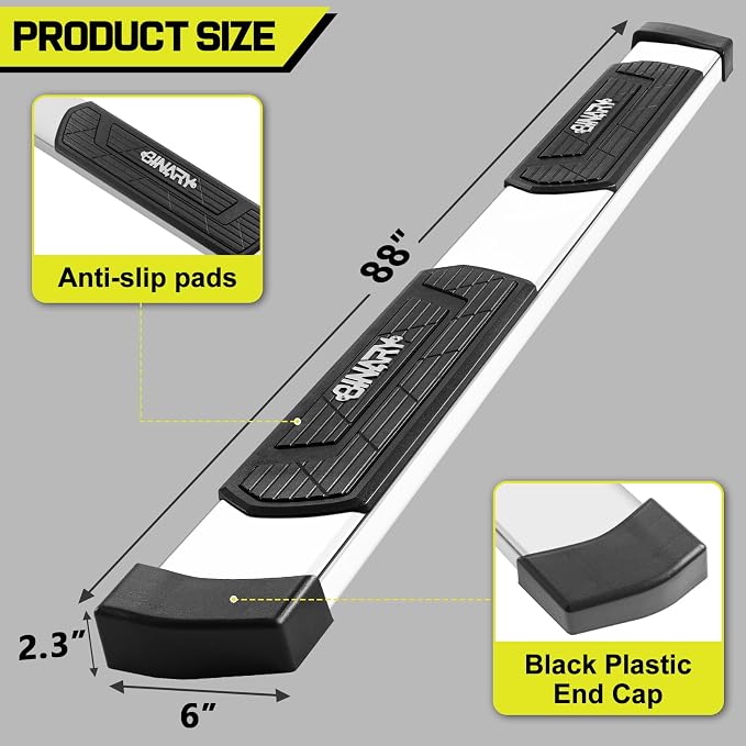BINARY STAR 6 inch Running Boards Compatible with 2004-2014 Ford F150 Crew Cab(4 Full-Size Doors), Rock Sliders Step Bars Made with High Light Stainless Steel, Nerf Bars for F150 Crew Cab.