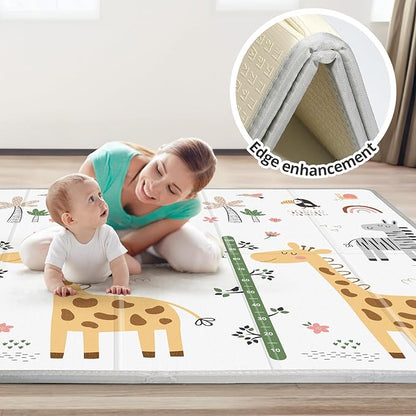 PLGLOG Baby Play Mat,59"x59" Foldable Play Mat,Baby Crawling Mat,Reversable,0.8" Thick Waterproof Baby Floor Play Mat,Carlwing Mat,Baby Floor Mat for Babies,Toddlers,Infants,Play & Tummy Mat,Giraffe