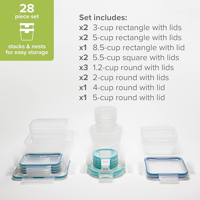 Snapware Total Solutions (14-Pack, Mixed Sizes) Plastic Food Storage Containers Set, Airtight & Leakproof Locking BPA-Free Lids, Freezer Dishwasher Microwave Safe