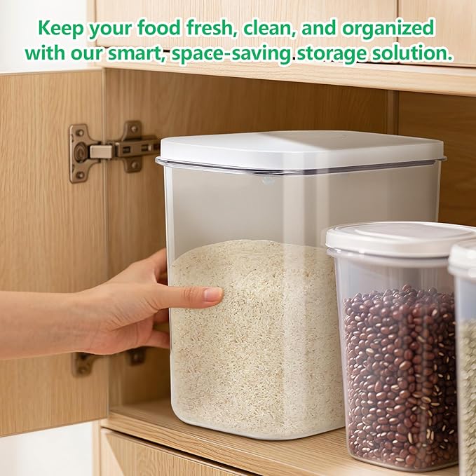 Airtight Rice Container 25 Lbs with Handle and Cup – 12.68Qt Large Flour Sugar Storage Container with Pop Up Seal & Hanging Lid Hooks, Clear Tall Food Storage Bin for Kitchen Pantry Organization